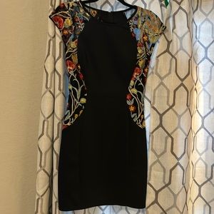 BCX capped sleeve short dress with floral panels. Size 7.